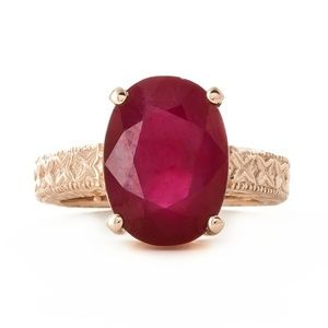 14K. SOLID GOLD RING WITH NATURAL OVAL RUBY (Rose Gold)